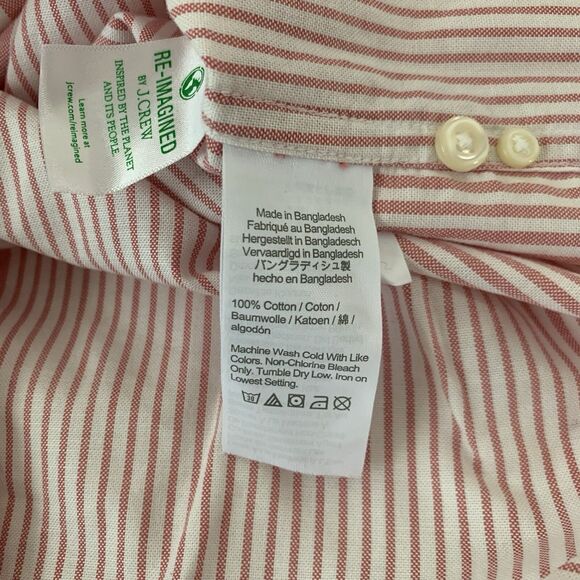 J Crew Shirt Men Large Broken In Oxford Button Up Slim Pink Stripe Preppy Career - Picture 9 of 9